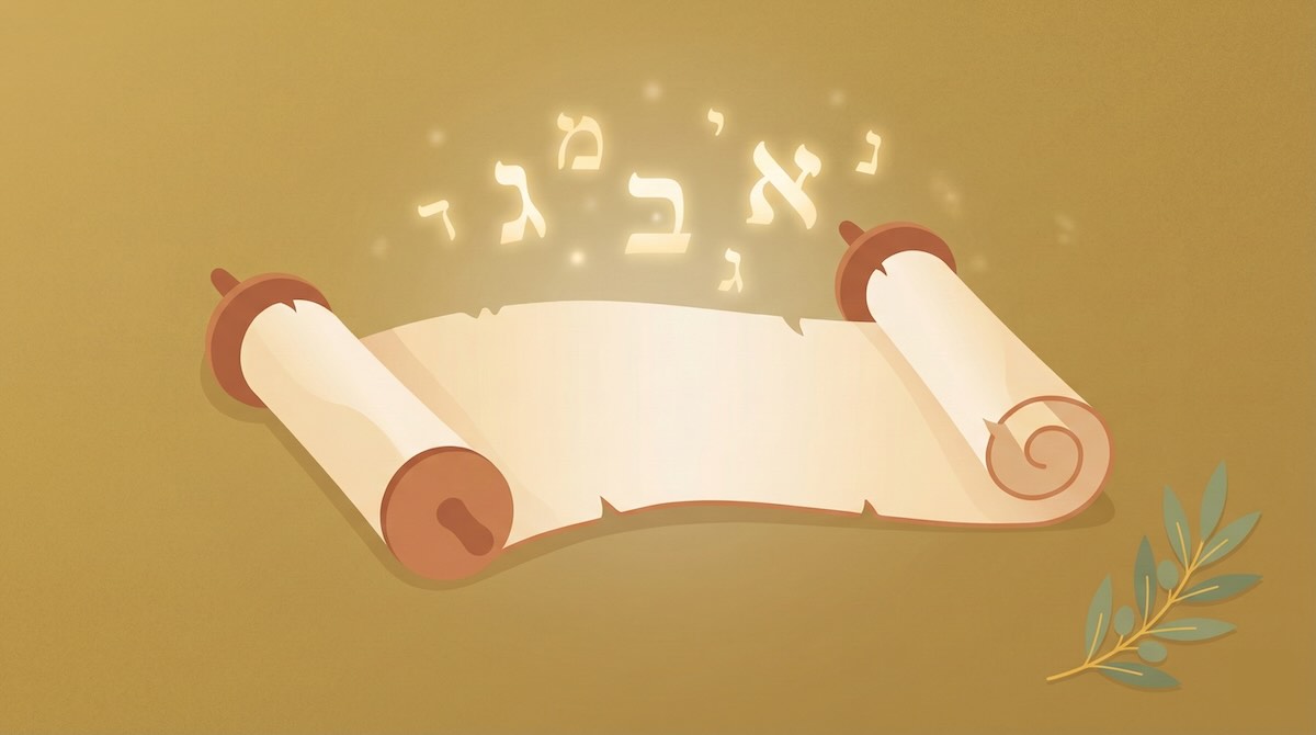 מגילה עתיקה עם אותיות עבריות זוהרות - מחשבון גימטריה